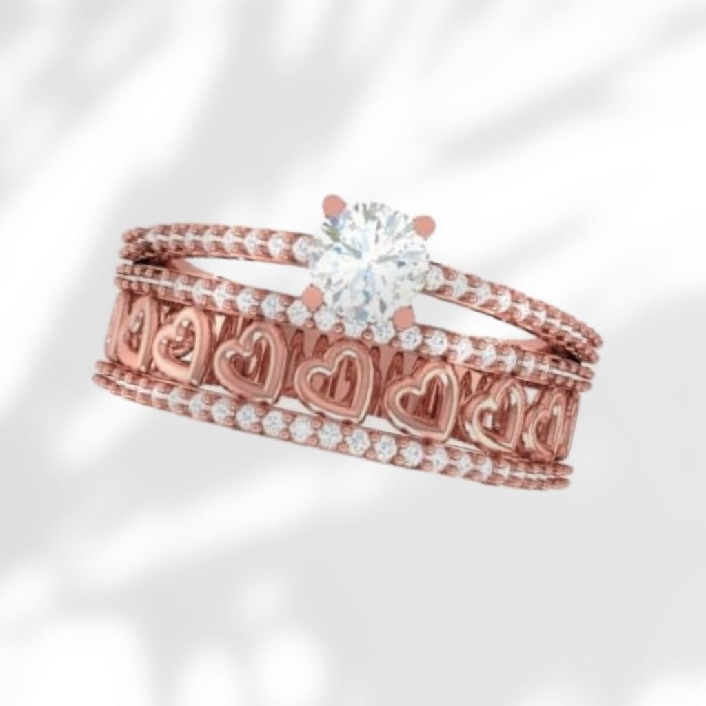Rosy hearts diamond sparkle ring in rose gold