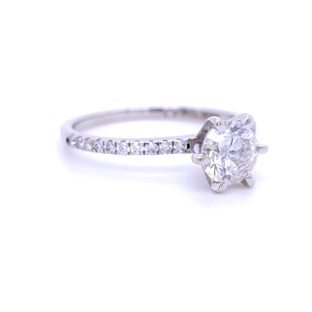 18k white gold brilliant solitaire diamond ring with 6 prong setting