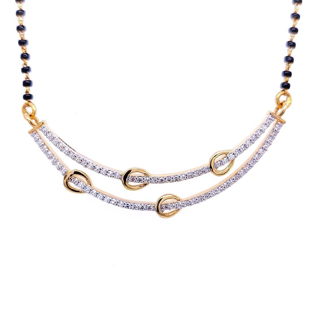 Golden American Diamond & Stone Beaded Stylish Mangalsutra With Earrings |  B229-July-08 | Cilory.com