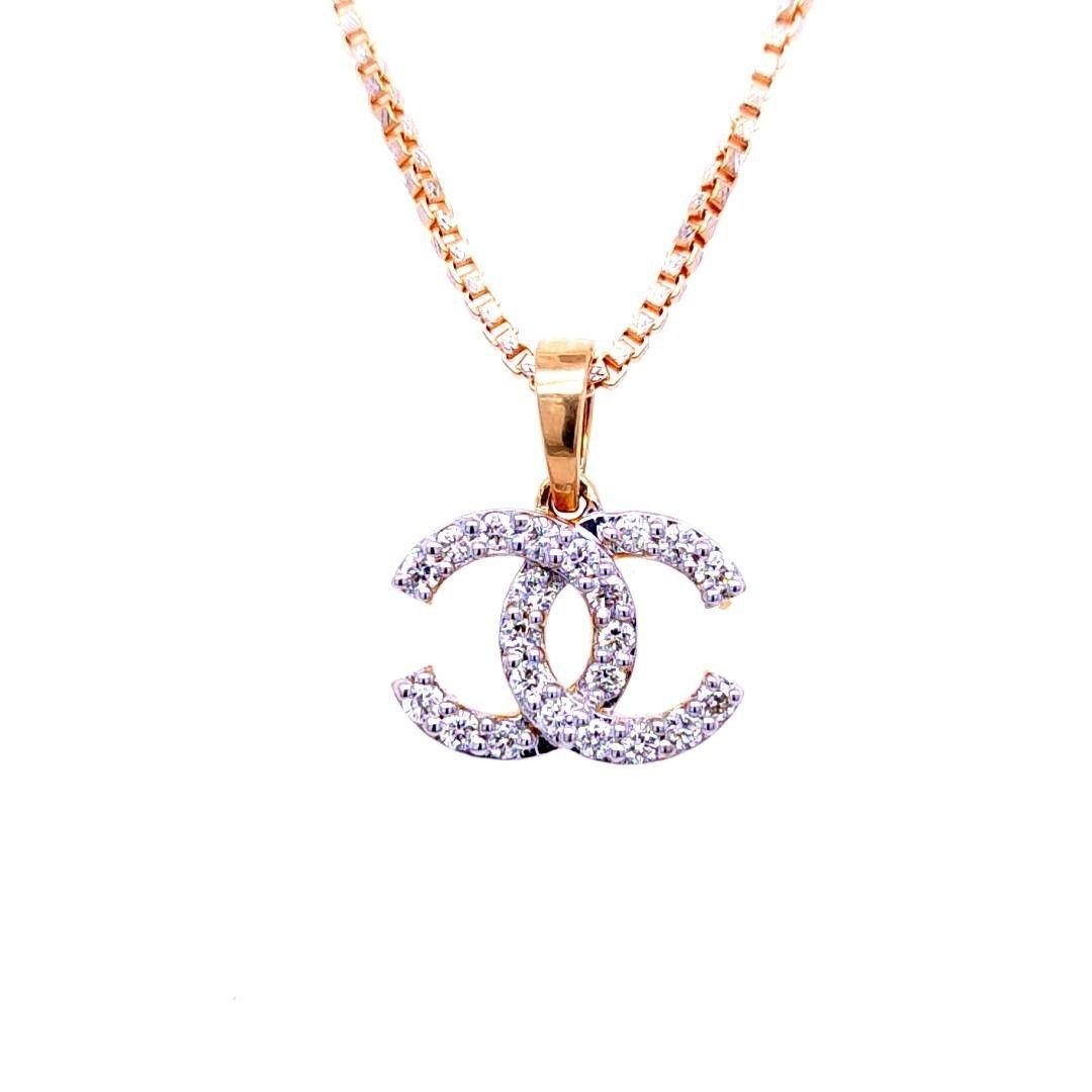 Cc diamond pendant and earrings set