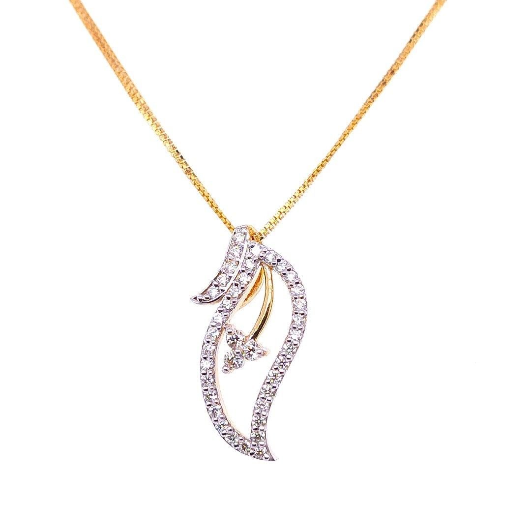 Chic leaf diamond pendant and earring set