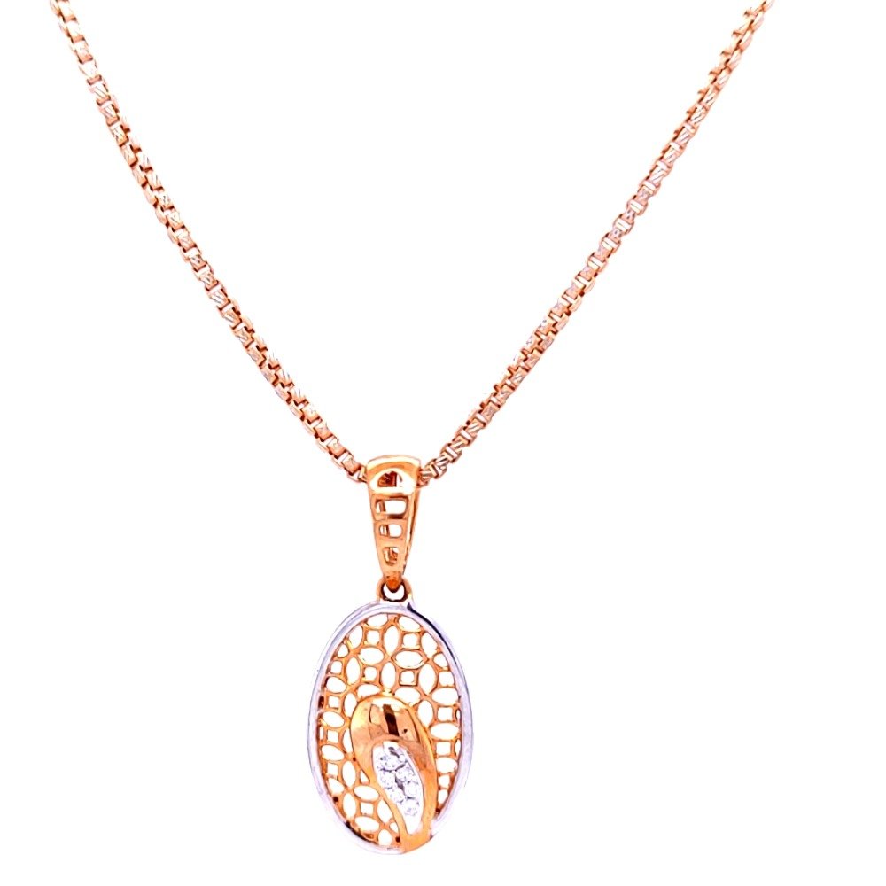 Oval delicate rose gold trellis diamond pendant