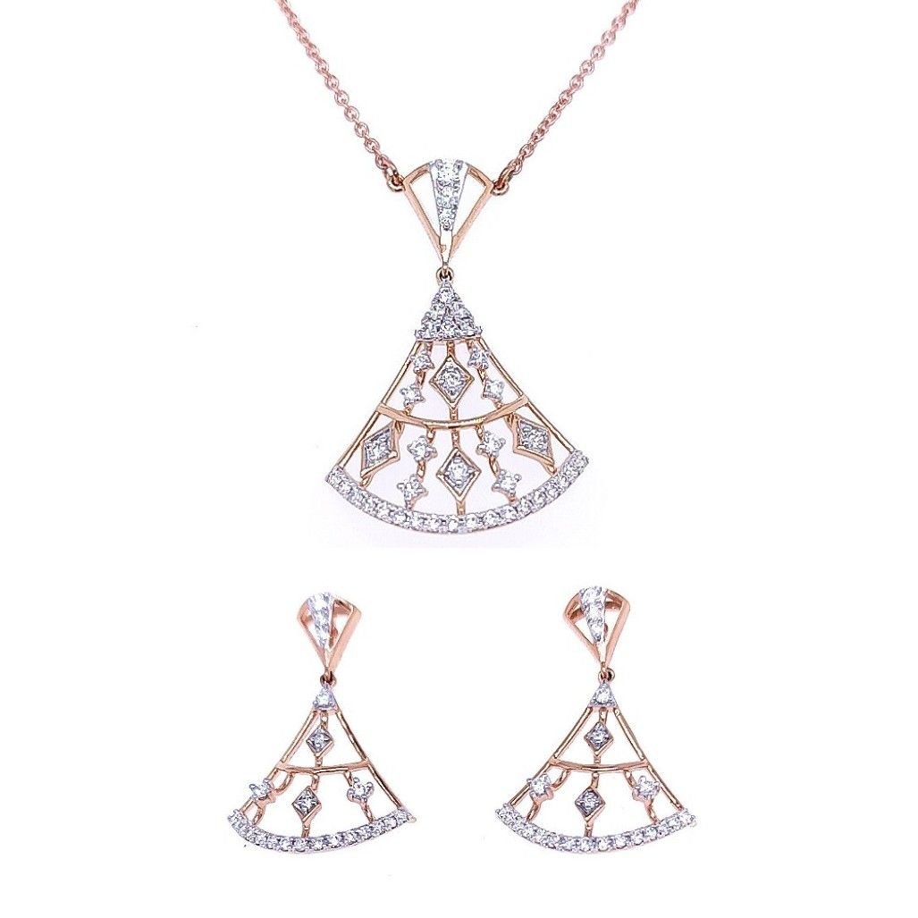 Gleam triad rose gold diamond pendant and earring set